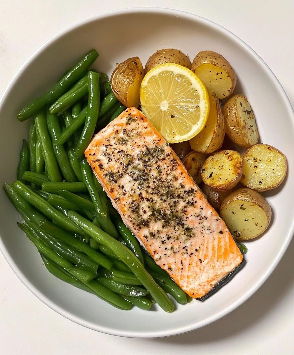 Green Beans and Potatoes with Pan-Seared Salmon