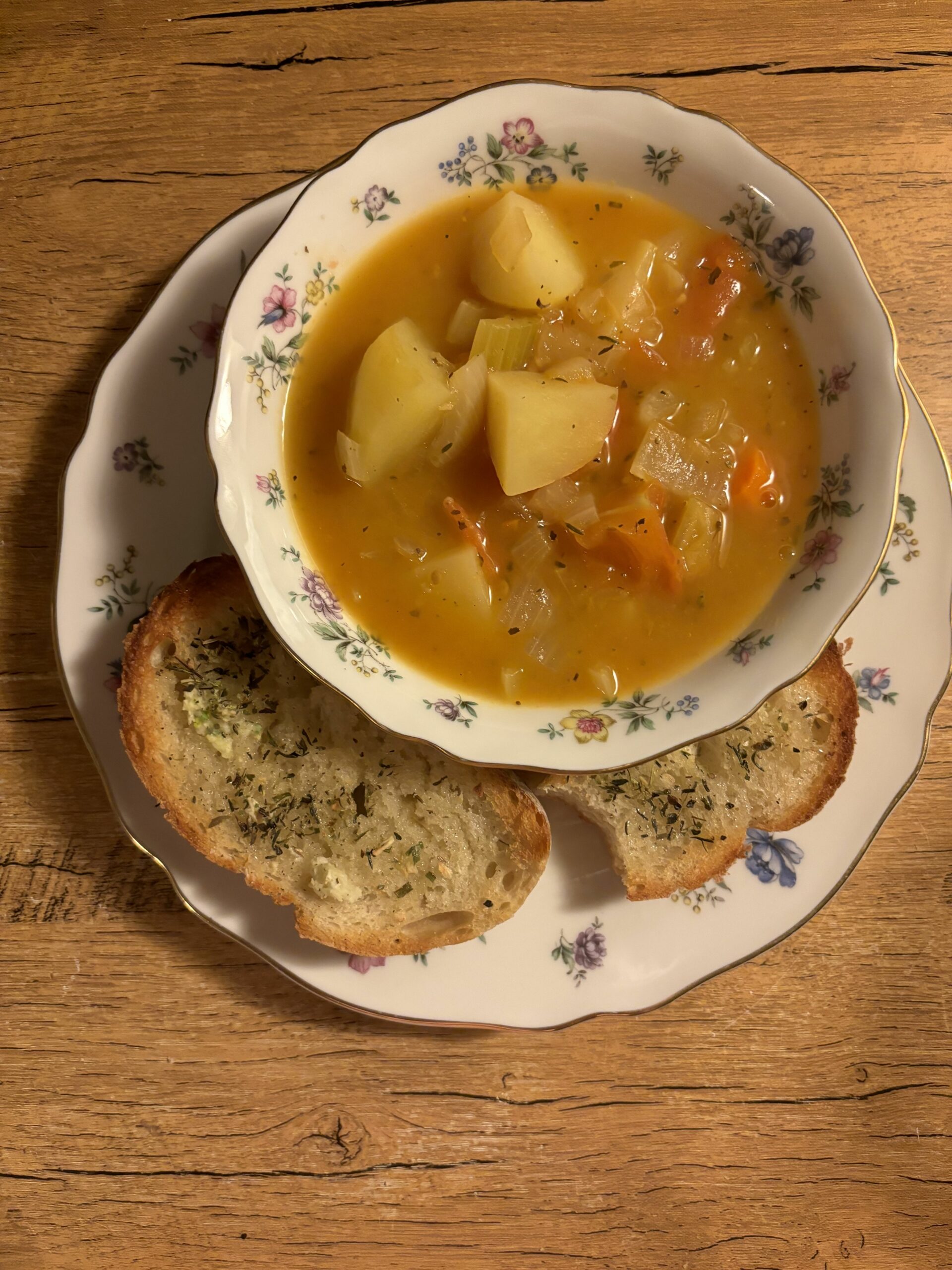 Rustic Tomato Soup with Toasted Bread Plate